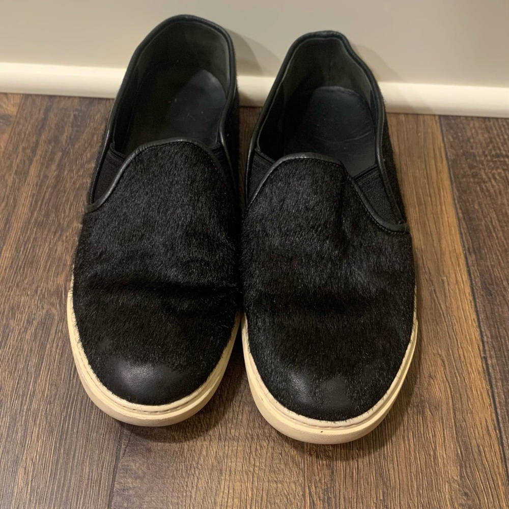Cole Haan Black and Cream Calf Hair Slip-On Sneakers